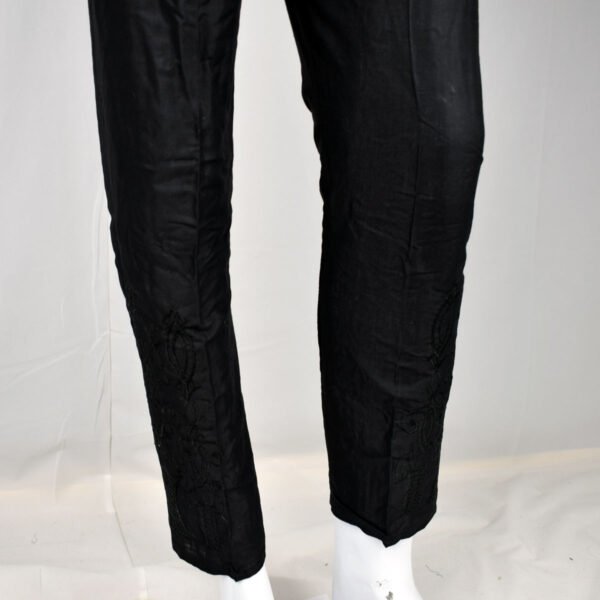 Linen Embroidery Trouser-Black - Image 3