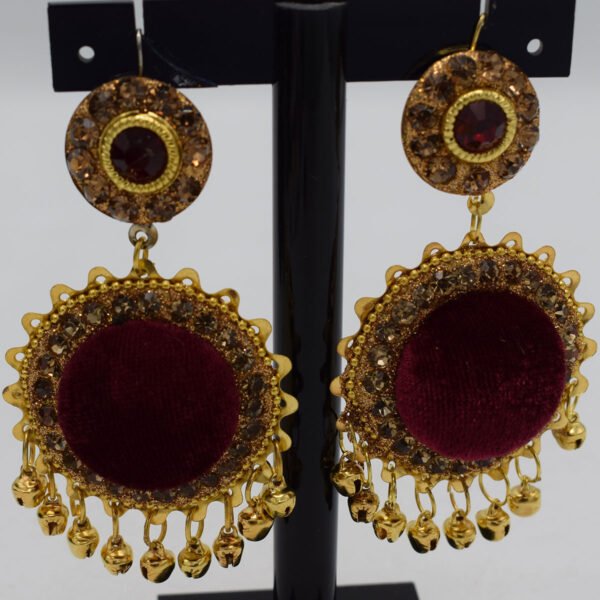 Velvet Ear Rings with Bindia - Image 2