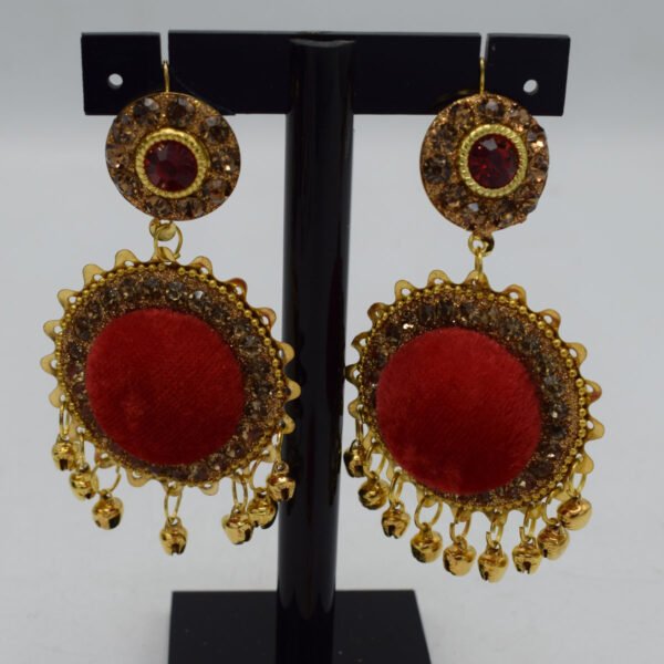 Velvet Ear Rings with Bindia - Image 2